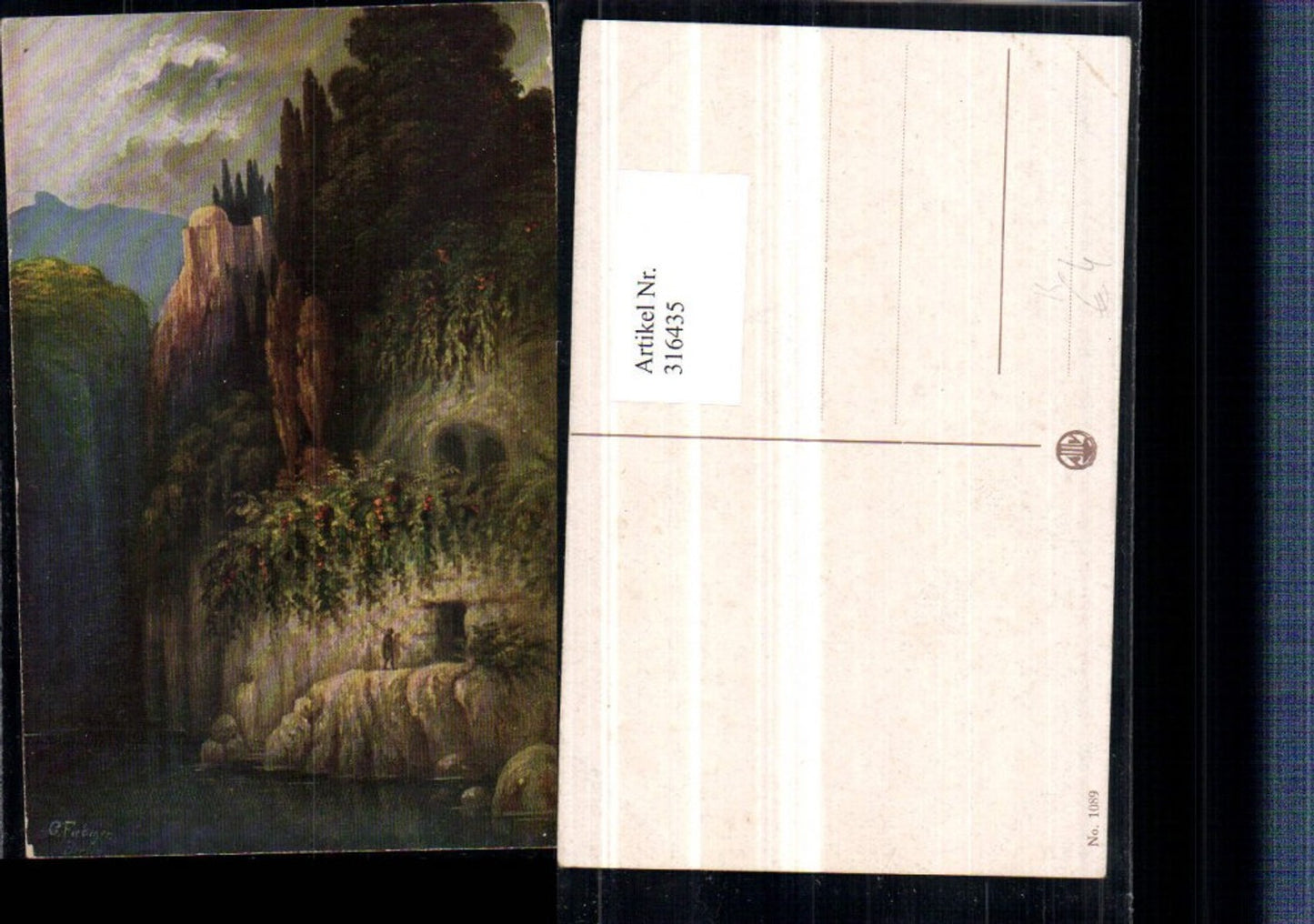 316435,Künstler AK G. Fiebiger Höhle Felsen