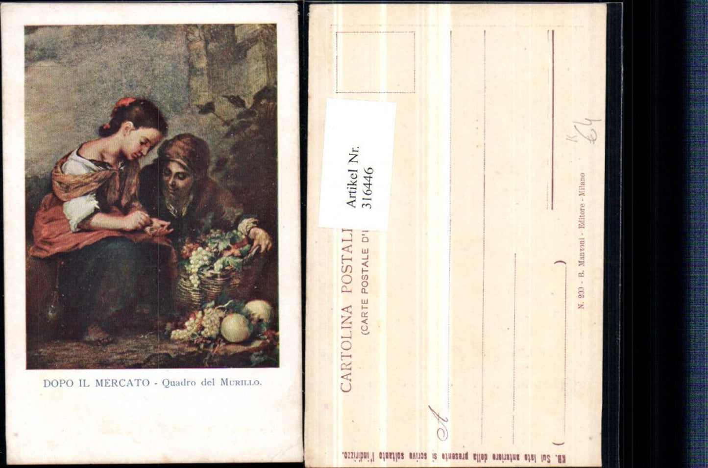 316446,Künstler AK Dopo il Mercato Quadro del Murillo Frauen Korb Obst