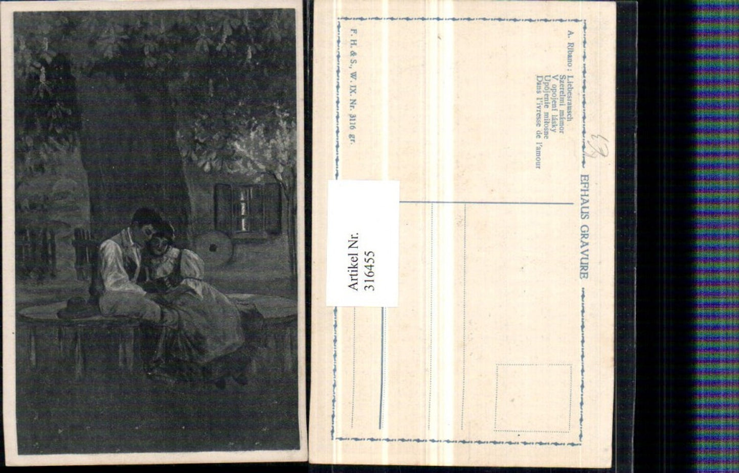 316455,Künstler AK A. Ribano Liebesrausch Liebe Liebespaar Tracht Baum