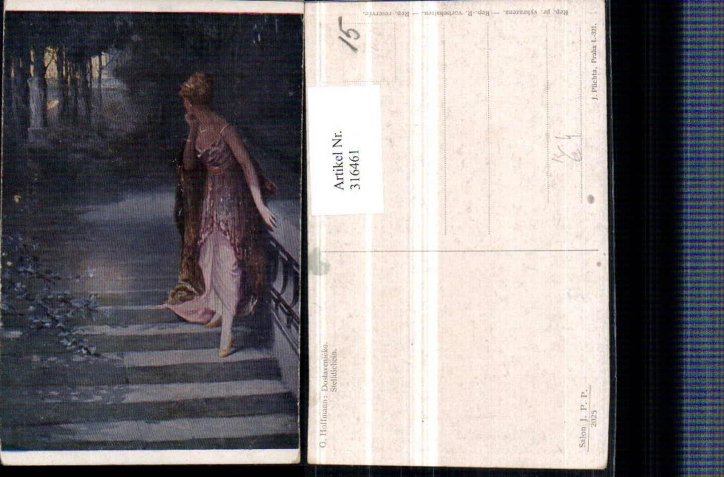 316461,Künstler AK G. Hoffmann Stelldichein Frau m. Kleid Stiege