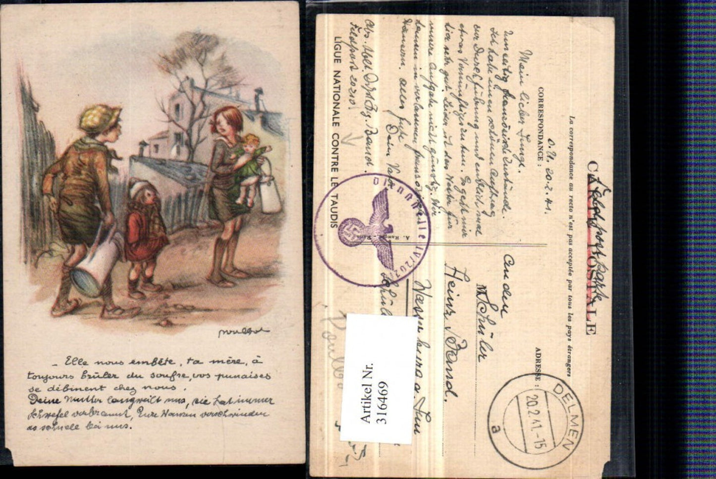 316469,Künstler AK Poulbot Kinder Eimer Krug Feldpost Nr. 20210