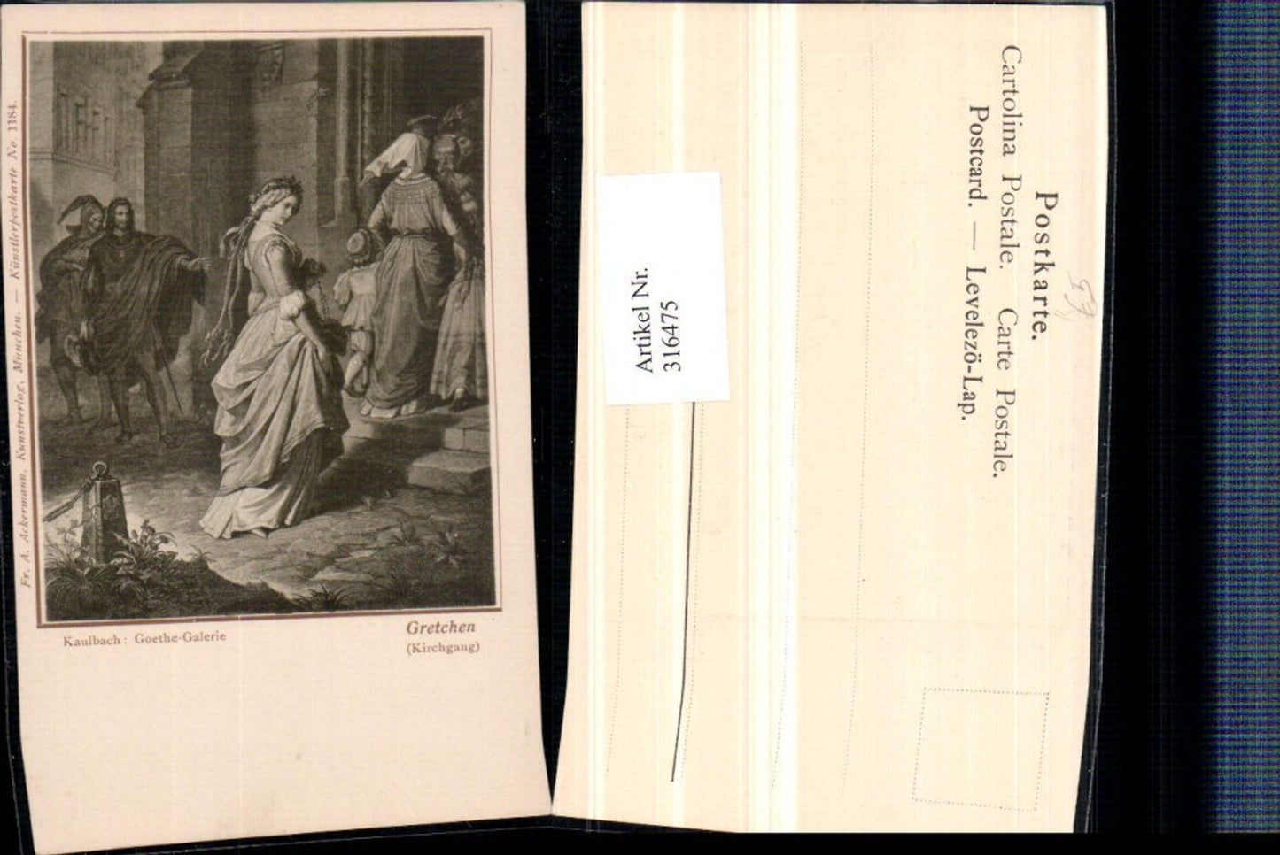 316475,Künstler AK Kaulbach Gretchen Kirchgang Frau m. Kleid pub A. Ackermann 1184