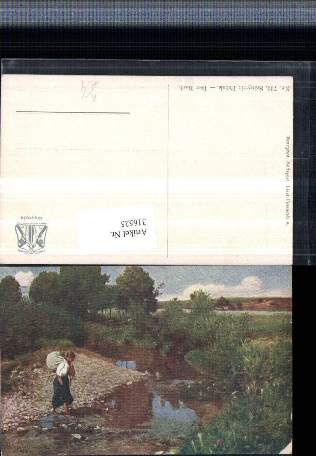 316525,Künstler AK Szinyei Patak Der Bach Landschaft Frau m. Sack