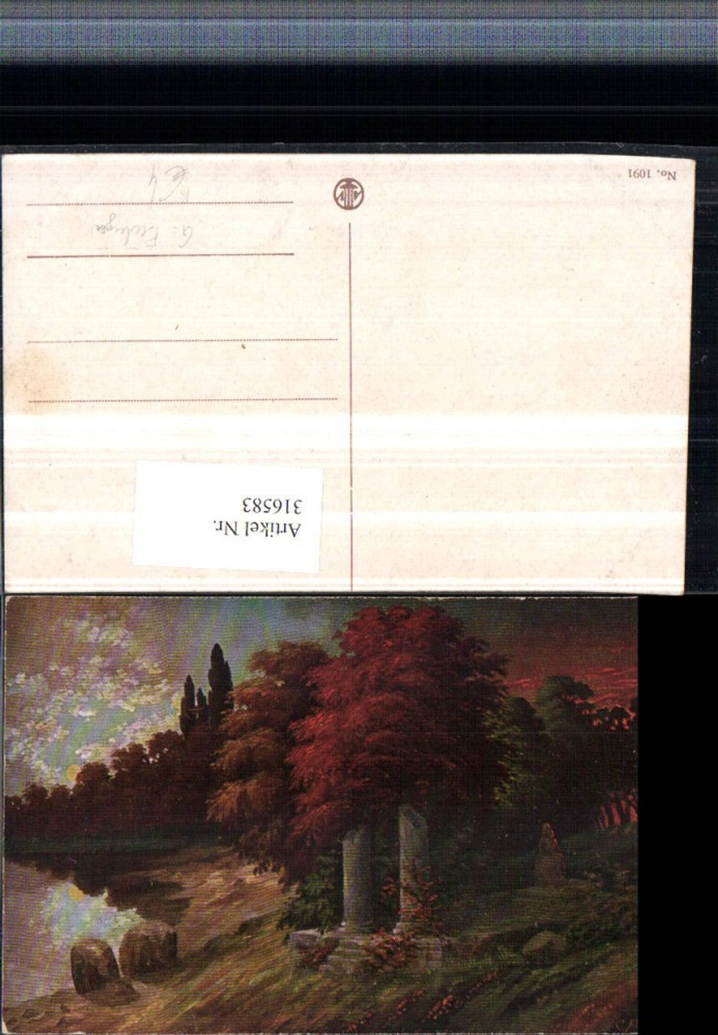 316583,Künstler AK G. Fiebiger Landschaft Wald Bäume Säulen
