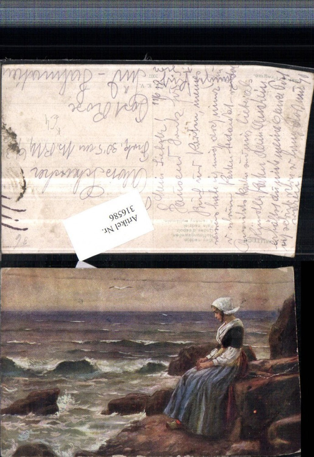 316586,Künstler AK C. Muttich Hoffnungswellen Frau Holländische Tracht Küste Wellen