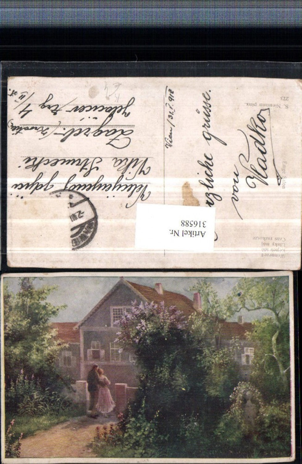 316588,Künstler AK S. Niemann Wonnezeit Hausansicht Liebespaar
