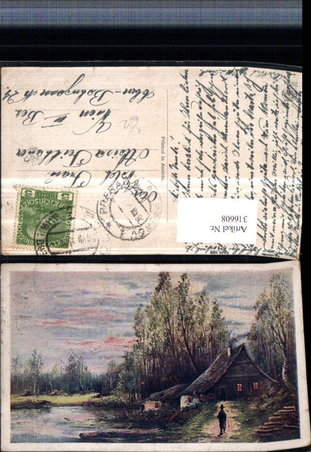 316608,Künstler AK Landschaft Haus Wald