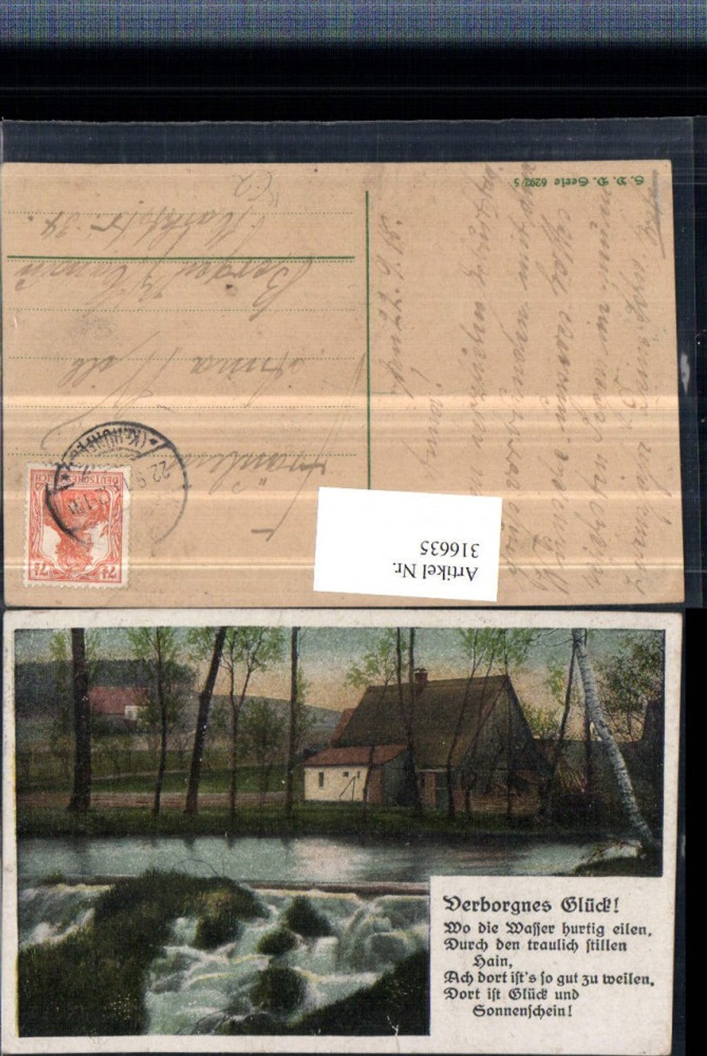 316635,Künstler AK Verborgenes Glück Haus Wehr Spruch Text