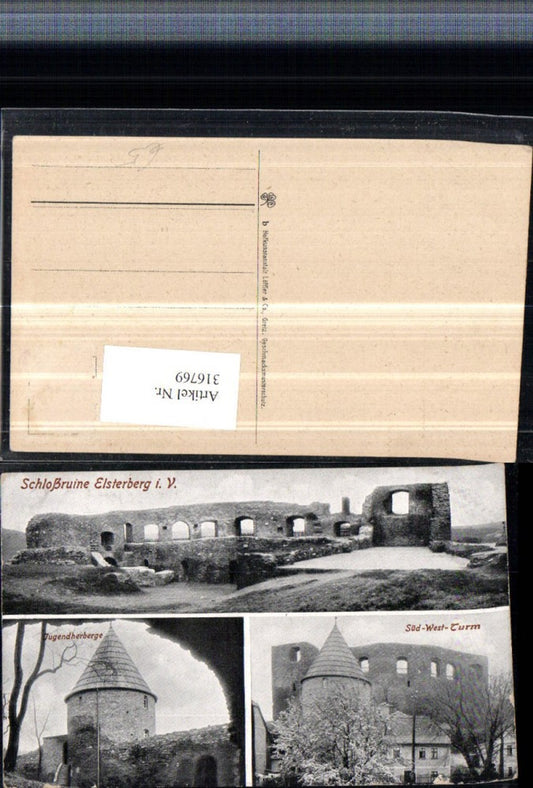 316769,Elsterberg im Vogtland Schlossruine Ruine Jugendherberge Turm Mehrbildkarte