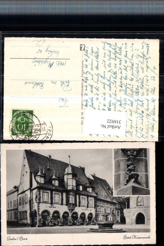 316922,Goslar im Harz Hotel Kaiserworth Erker Brunnen Dukatenmännchen Mehrbildkarte