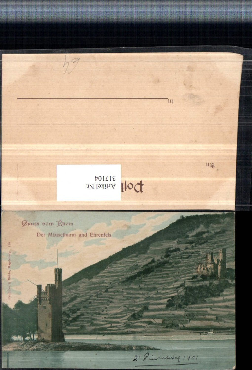 317104,Gruß vom Rhein Mäuseturm Turm u. Burg Ehrenfels b. Rüdesheim