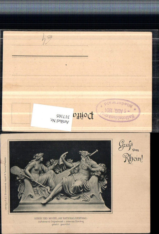 317105,Gruß v. Rhein u. Mosel am Nationaldenkmal b. Rüdesheim Detailansicht