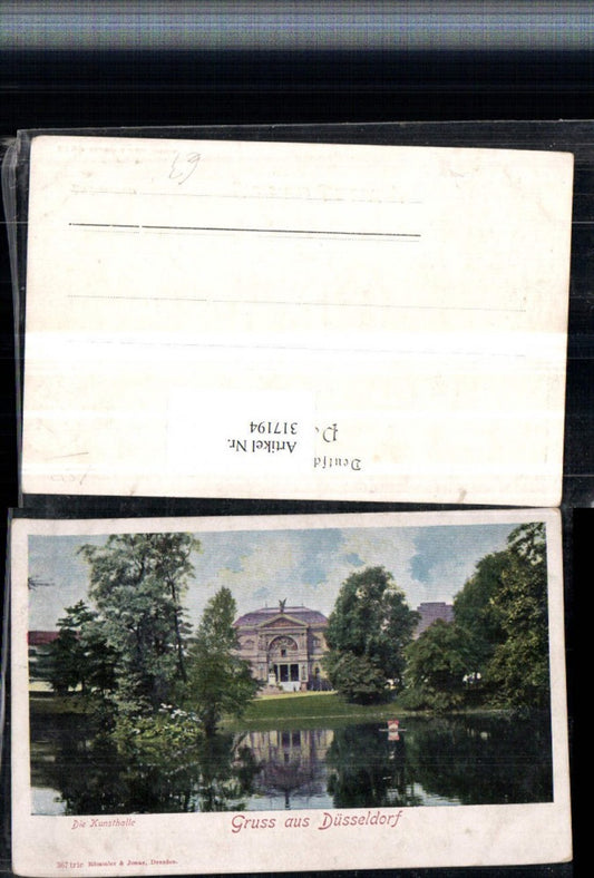 317194,Gruß aus Düsseldorf Kunsthalle Gebäude Teich