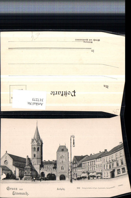 317275,Gruß aus Eisenach Karlsplatz Denkmal Kirche Geschäfte
