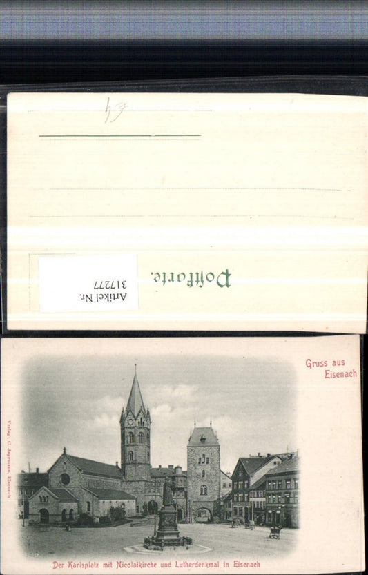 317277,Gruß aus Eisenach Karlsplatz m. Nicolaikirche u. Lutherdenkmal