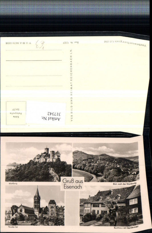 317342,Gruß aus Eisenach Totale Nicolai-Tor Wartburg Bachhaus Mehrbildkarte pub VEB 9/807