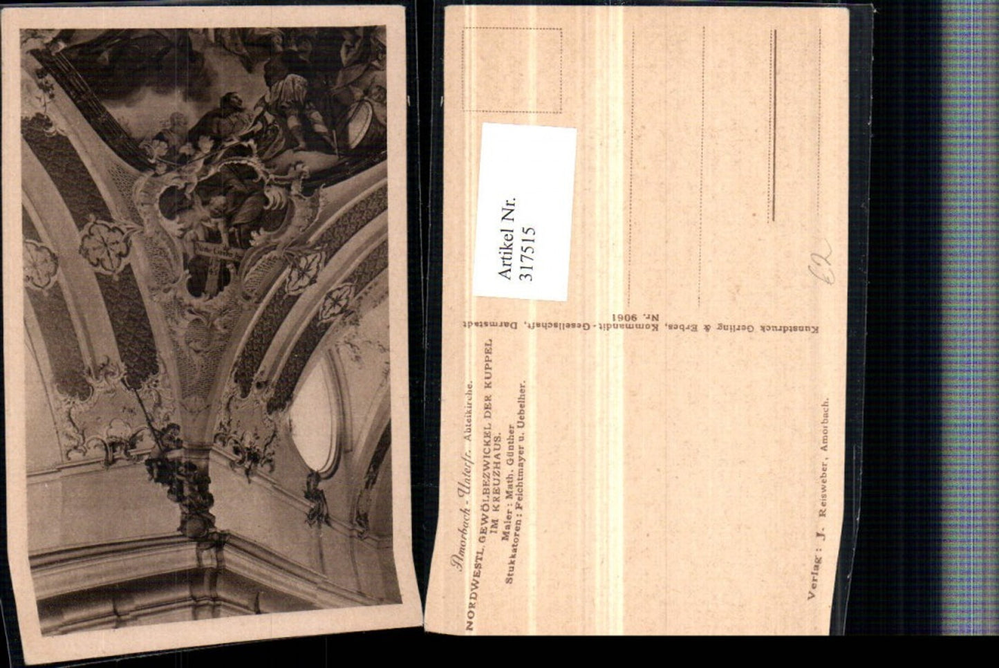 317515,Amorbach Abteikirche Gewölbezwickel der Kuppel im Kreuzhaus