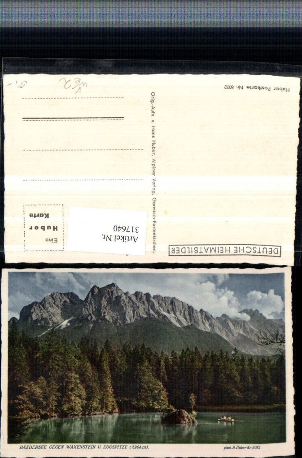 317640,Badersee See b. Grainau geg. Waxenstein u. Zugspitze pub H. Huber 8032