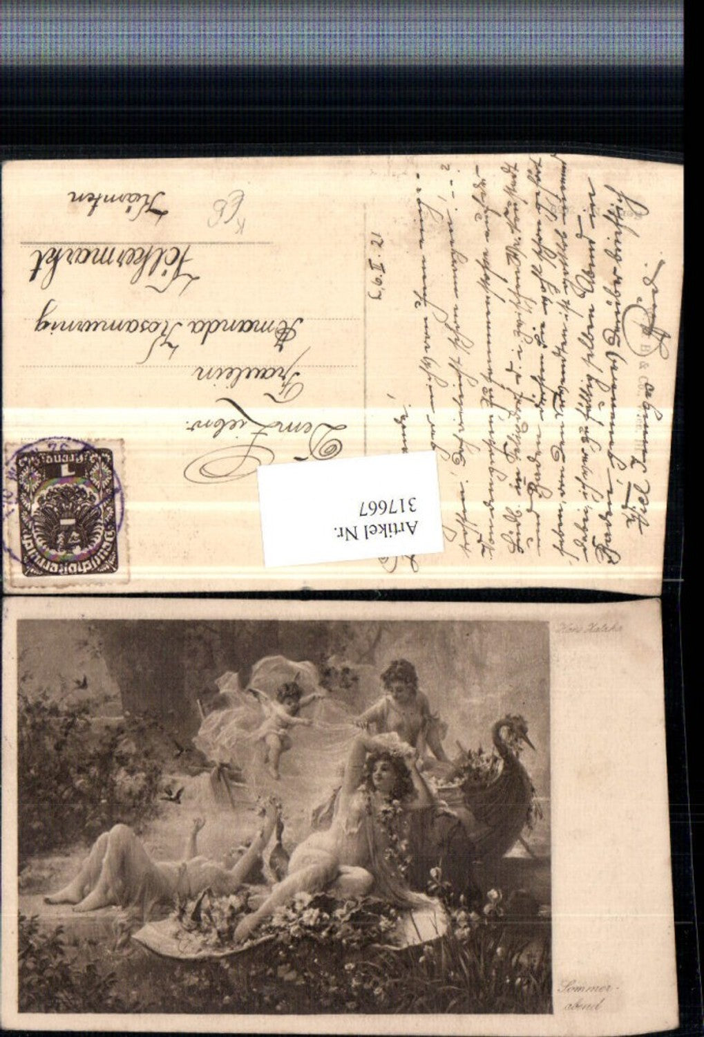 317667,Künstler AK Hans Zatzka Sommerabend Engel Frauen Boot