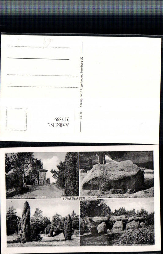 317899,Lüneburger Heide Gedenkstein Hermann Löns Wachholder Mehrbildkarte
