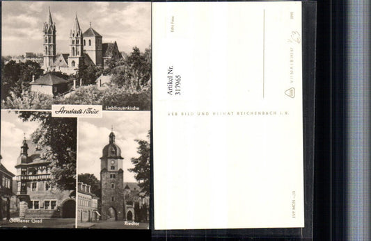 317965, Arnstadt Liebfrauenkirche Church Riedtor Golden Griffin Multi-image postcard pub VEB