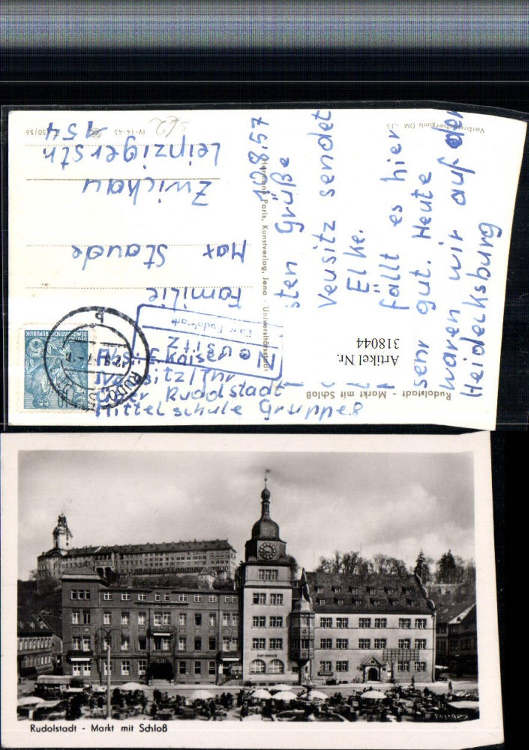 318044,Rudolstadt Markt m. Schloss Bahnpost Neusitz über Rudolstadt
