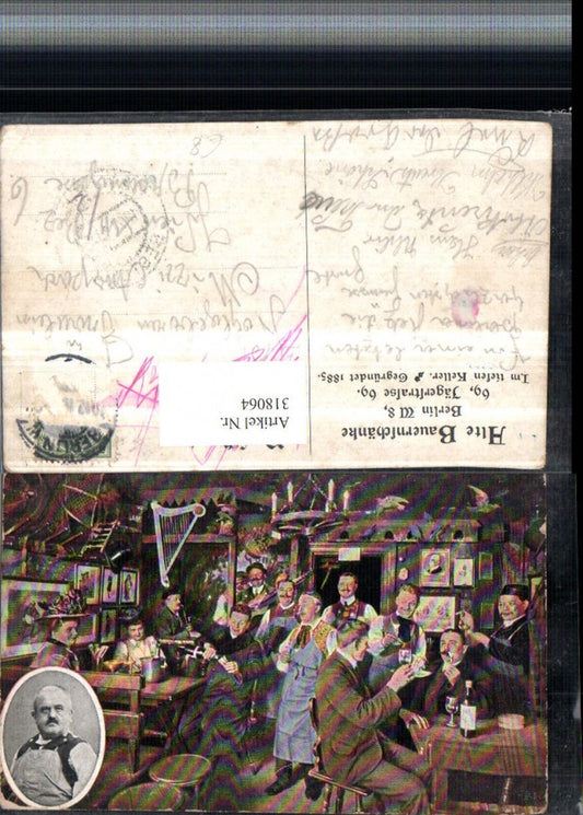 318064,Künstler AK Berlin Alte Bauernschänke Innenansicht Wein Mann Portrait
