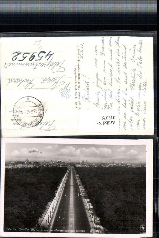318075,Berlin Teilansicht Ost-Westachse von d. Siegessäule Feldpost Nr. 45952