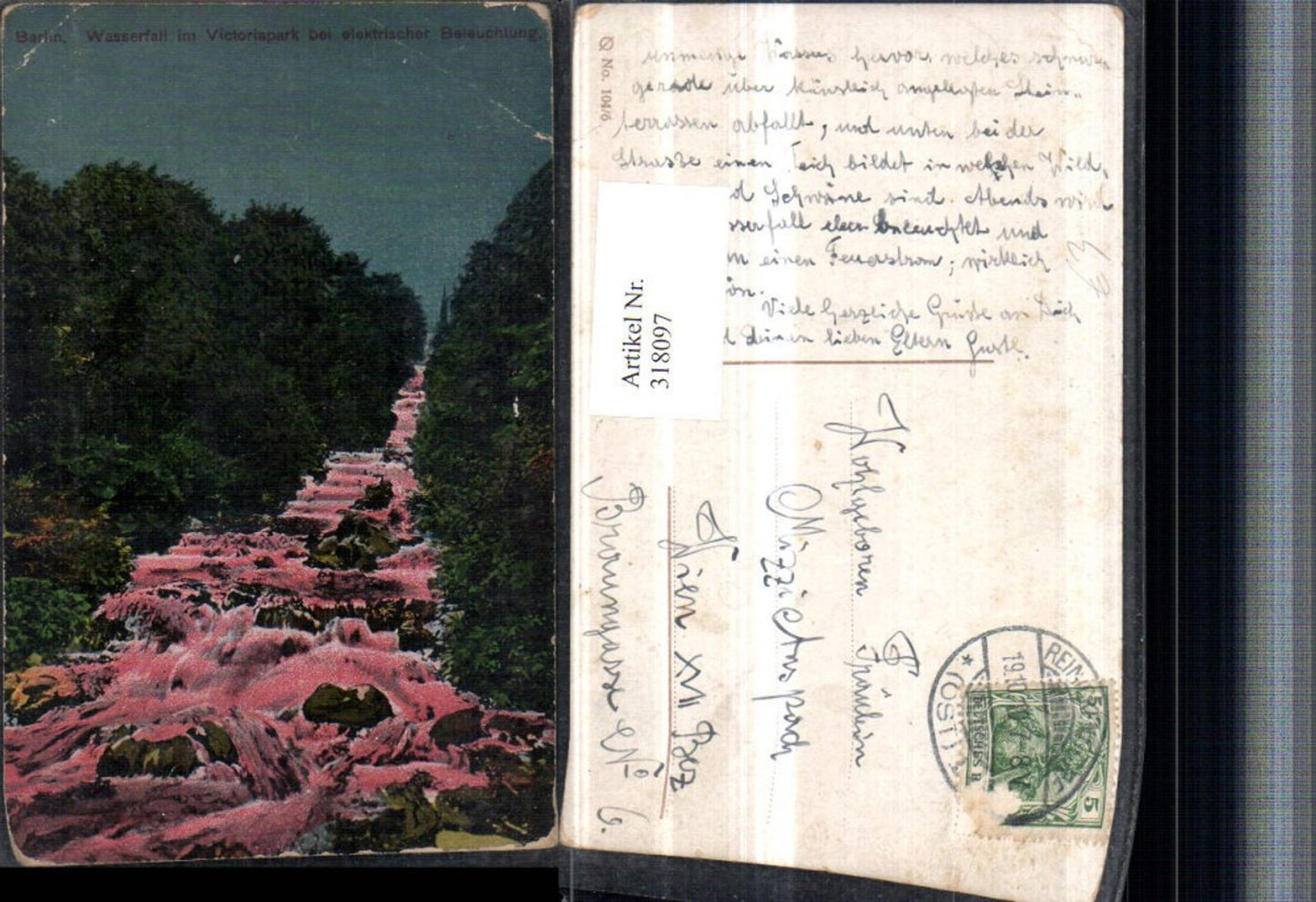 318097,Berlin Wasserfall im Victoriapark bei elektrischer Beleuchtung