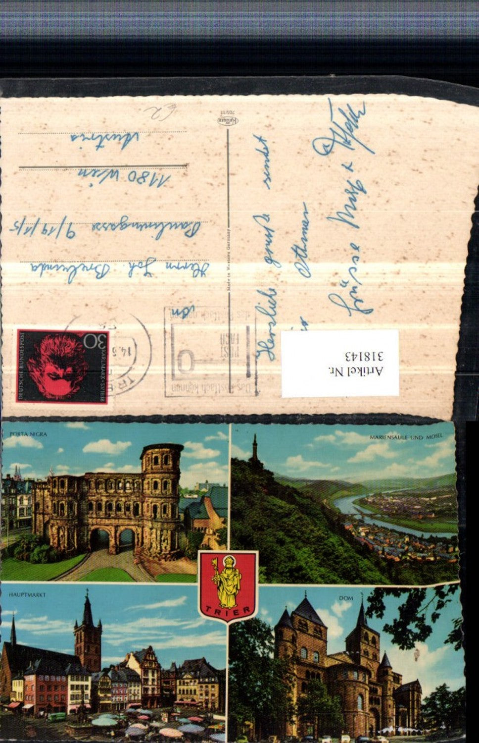 318143,Trier Porta Nigra Dom Hauptmarkt Mariensäule Mehrbildkarte