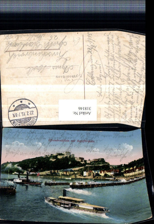 318146,Koblenz Ehrenbreitstein Festung m. Schiffbrücke Dampfer