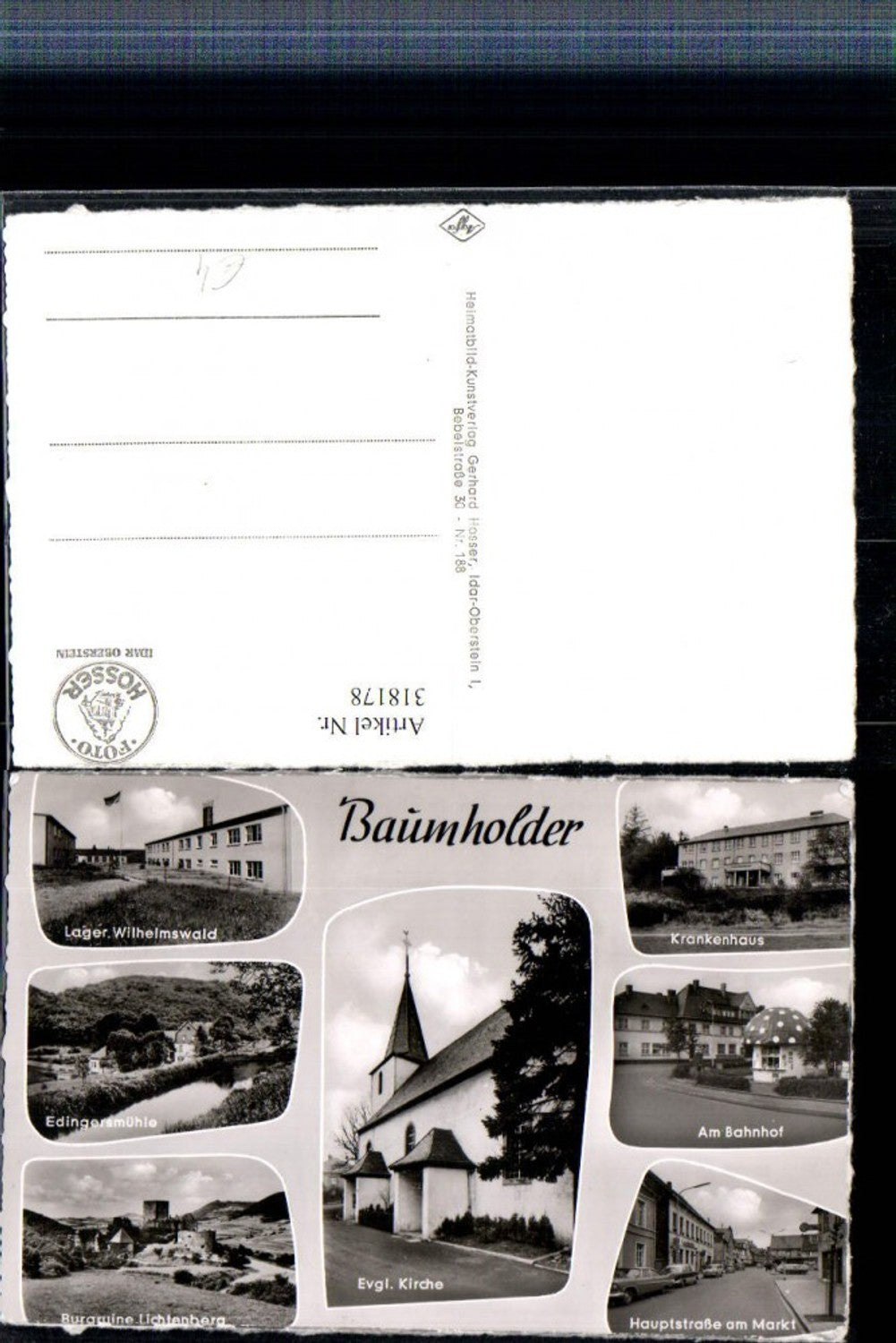 318178, Baumholder Evangelical Church Train Station Hospital Castle Ruins Camp Multi-view postcard