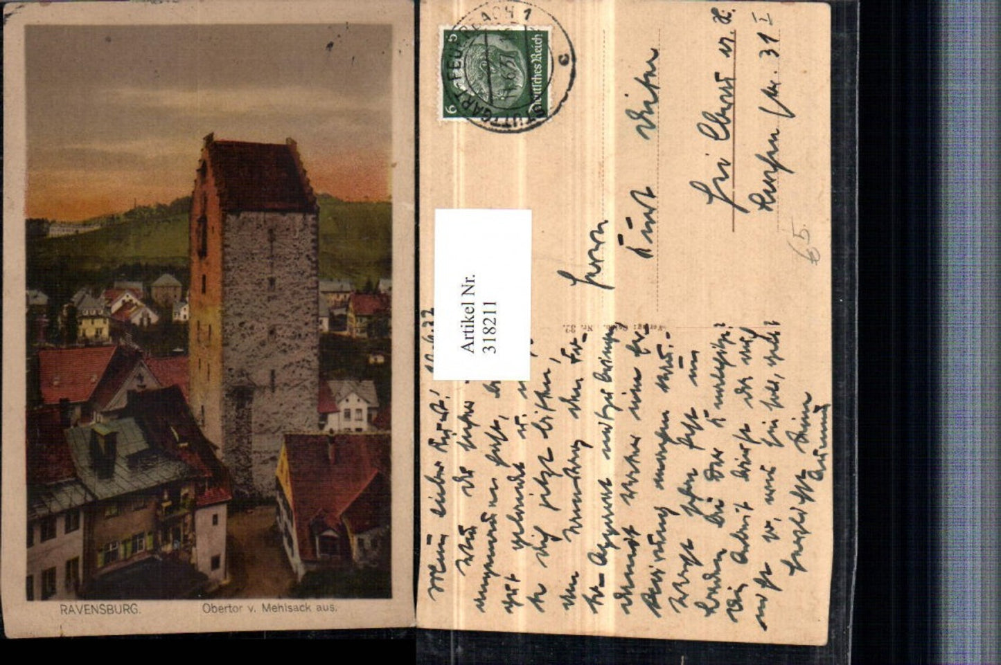 318211,Ravensburg Obertor Turm vom Mehlsack aus
