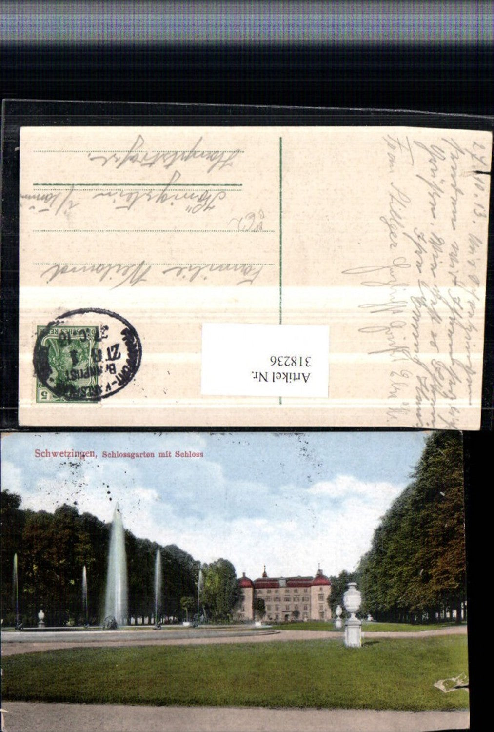 318236,Schwetzingen Schlossgarten m. Schloss Fontänen Bahnpost Zug 1 Frankfurt – Karlsruhe