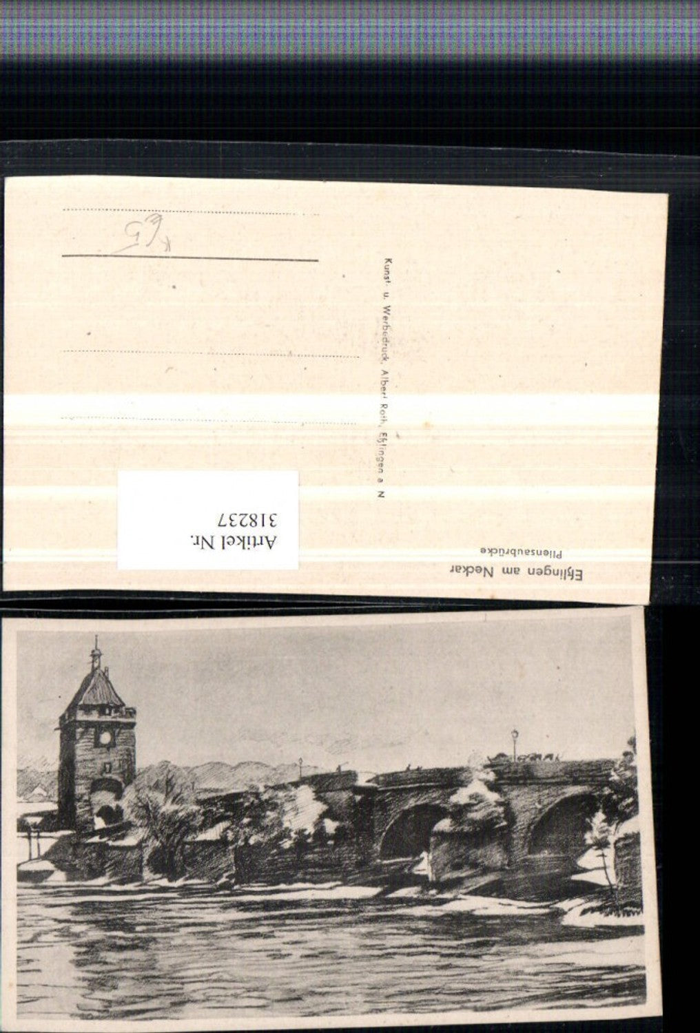 318237,Künstler AK Esslingen am Neckar Pliensaubrücke Brücke Turm