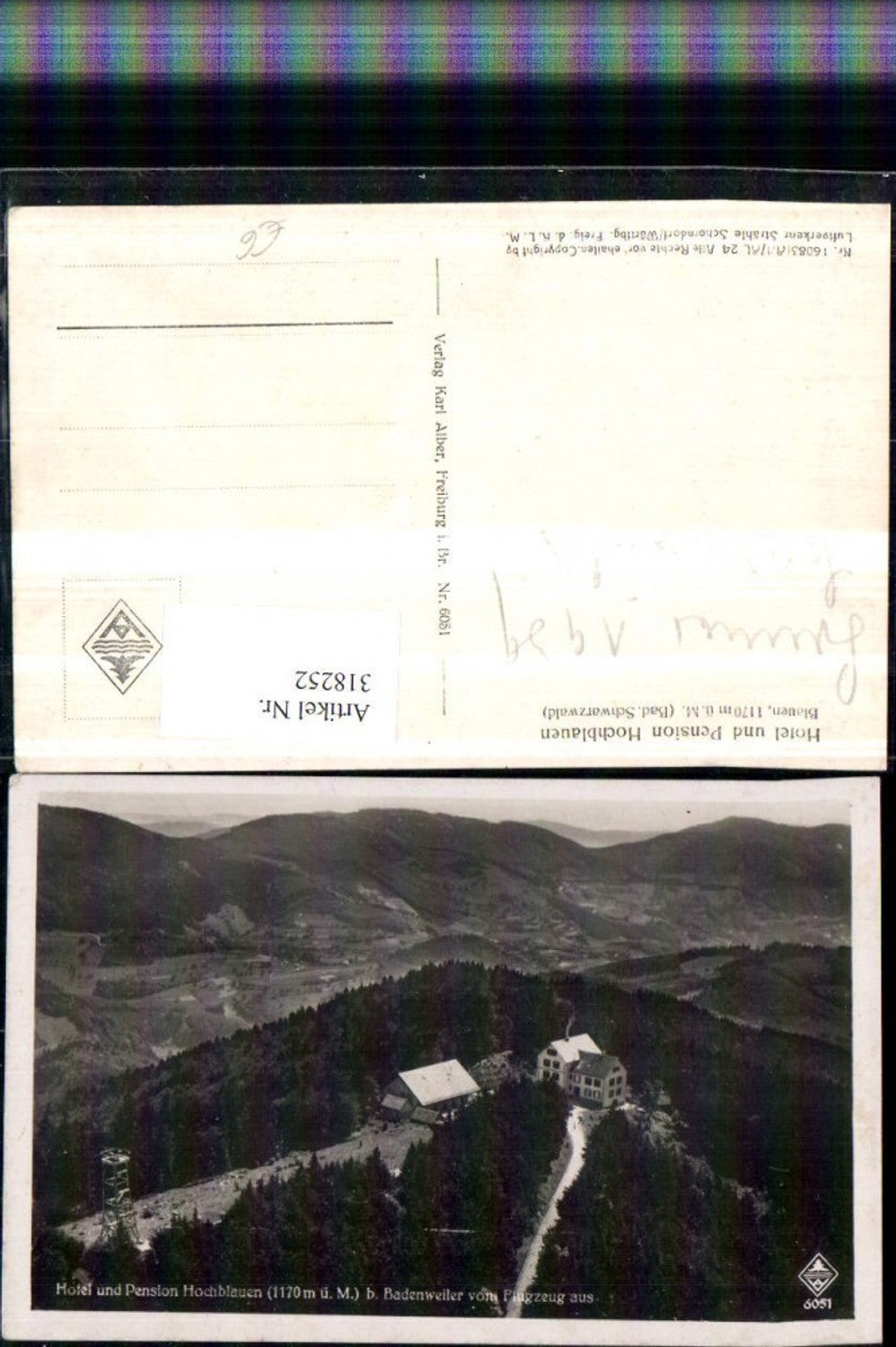 318252,Hotel u. Pension Hochblauen b. Badenweiler Fliegeraufnahme