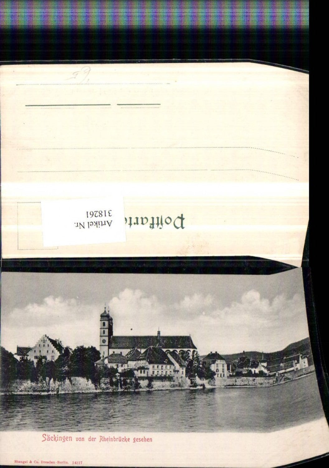 318261,Säckingen Teilansicht Kirche von d. Rheinbrücke pub Stengel & Co 14517