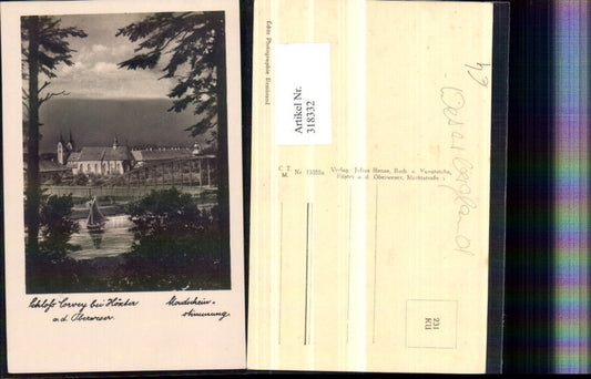 318332,Schloss Corvey b. Höxter an d. Oberweser Mondscheinstimmung Brücke