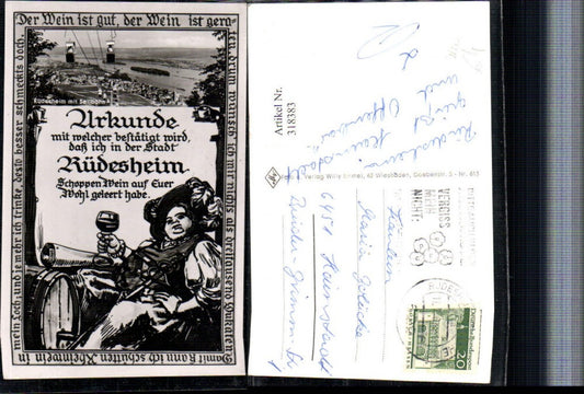 318383,Rüdesheim am Rhein Totale Seilbahn Wein Fass Urkunde