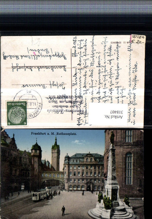 318407,Frankfurt am Main Rathausplatz Obelisk Straßenbahn Römerberg Festspiele 1936