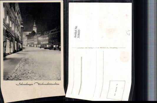 318435,Schneeberg in Sachsen Weihnachtsleuchten Straßenansicht Winterbild