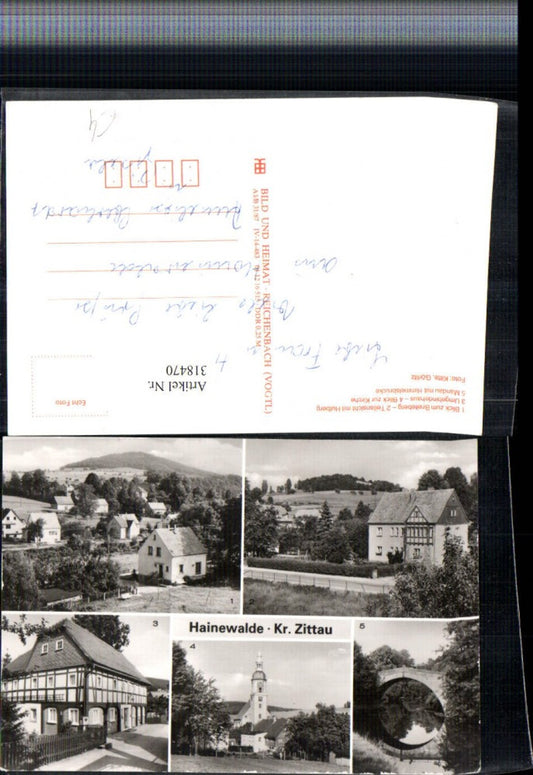 318470,Hainewalde Teilansicht Umgebindehaus Kirche Mandau Brücke Mehrbildkarte