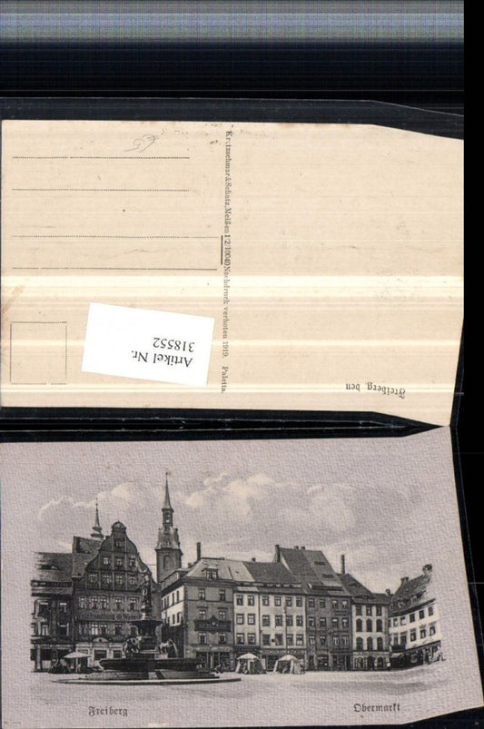 318552,Künstler AK Freiberg Obermarkt Brunnen Weinhandlung