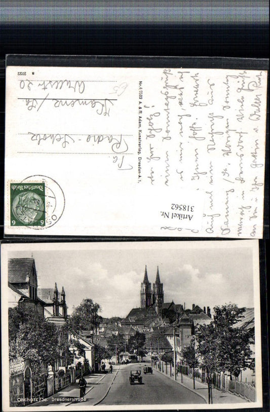 318562,Oschatz Dresdnerstraße Straßenansicht Kirche