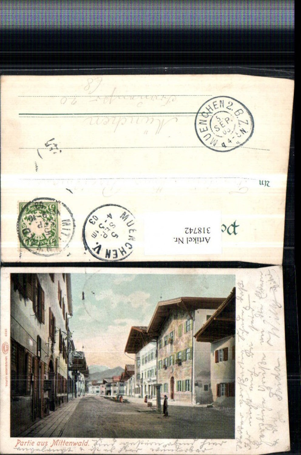 318742,Mittenwald Straßenansicht Brunnen