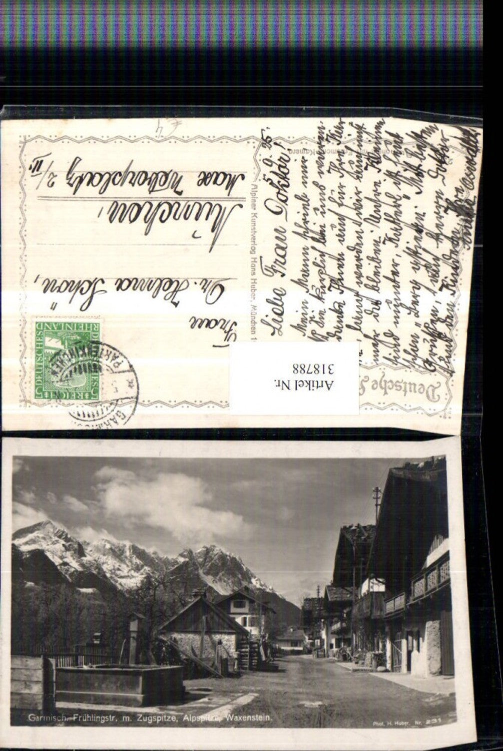 318788,Garmisch Frühlingstraße Brunnen m. Zugspitze Alpspitze Waxenstein Bergkulisse