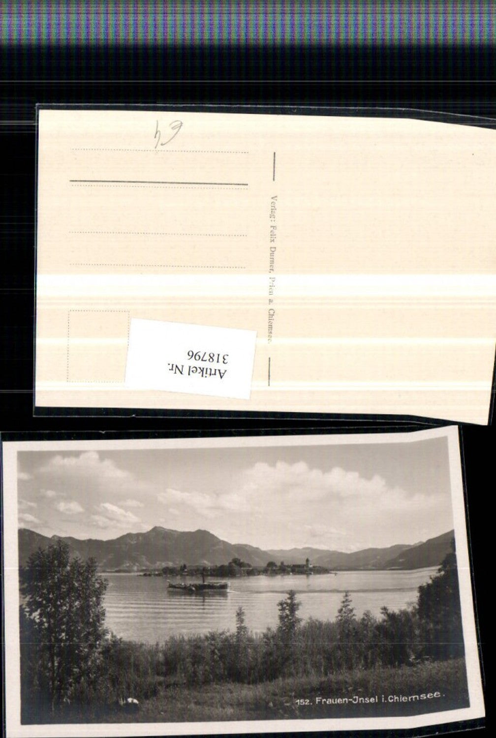 318796,Fraueninsel im Chiemsee Dampfer Bergkulisse