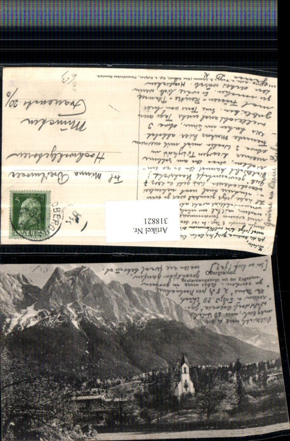 318821,Obergrainau b. Grainau Kirche Wettersteingebirge m. Zugspitze Bergkulisse