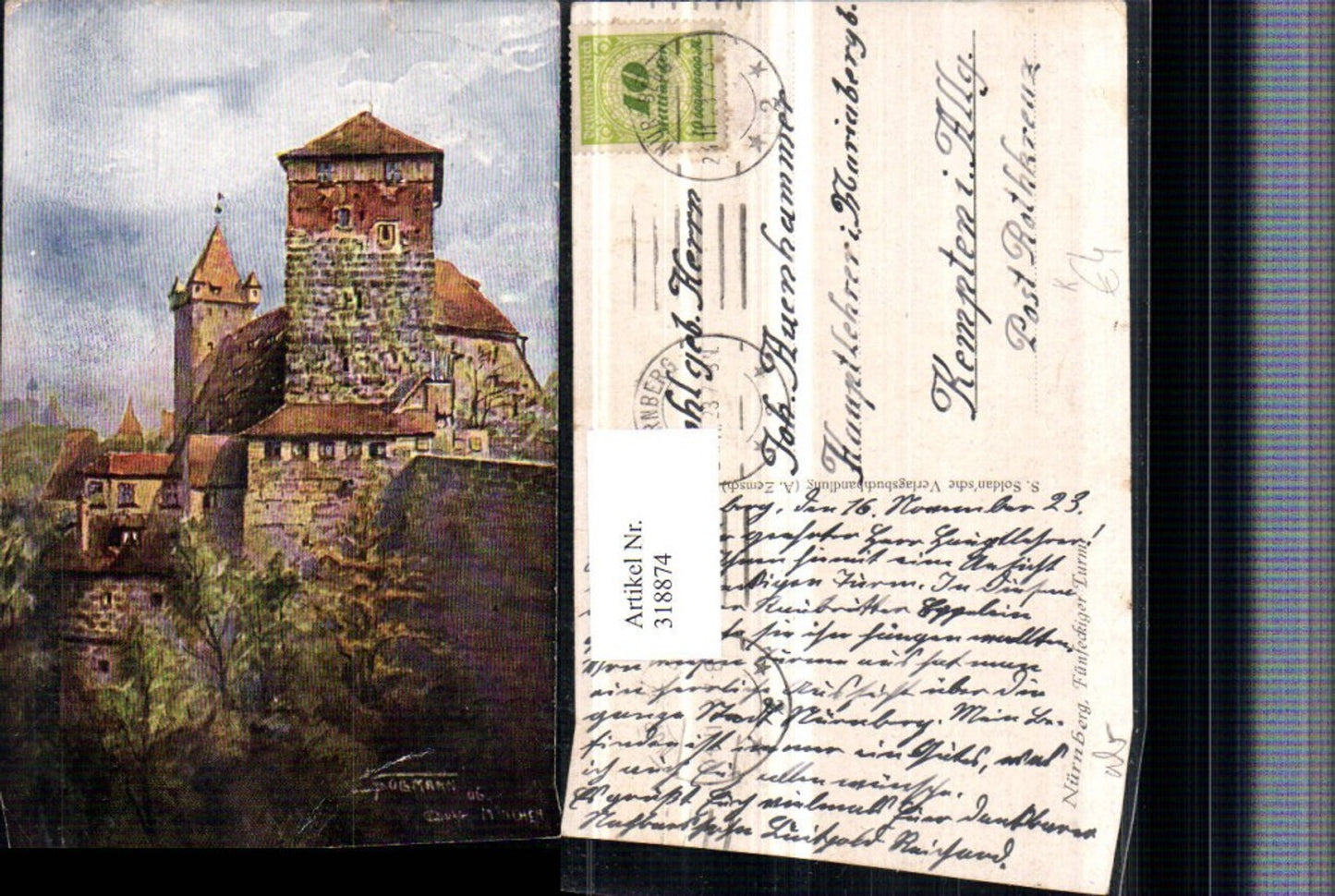 318874, Artist AK Sullmann Nuremberg Pentagonal Tower