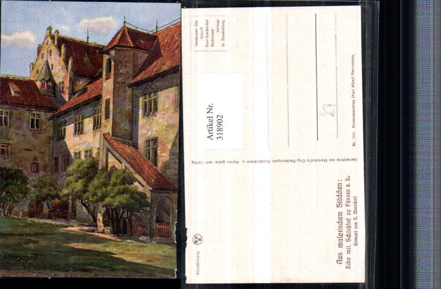 318902,Künstler AK V. Marschall Füssen Ecke m. Schlosshof